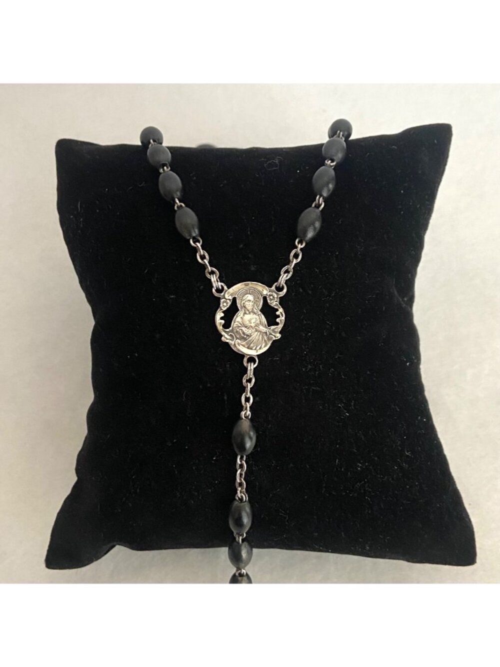 VTG Sterling Silver 925 Italian Black Beaded Rosary Crucifix Cross Y Necklace - Picture 11 of 16
